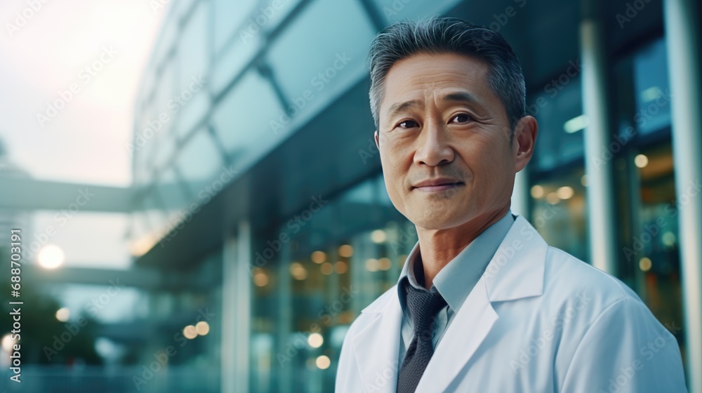 Portrait of a doctor in front of the hospital Portrait of a doctor in front of the hospital