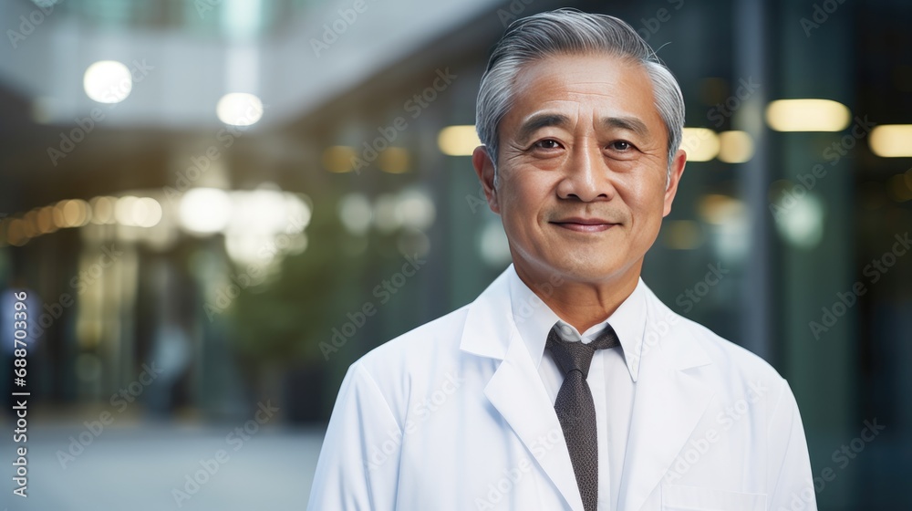 Portrait of a doctor in front of the hospital Portrait of a doctor in front of the hospital