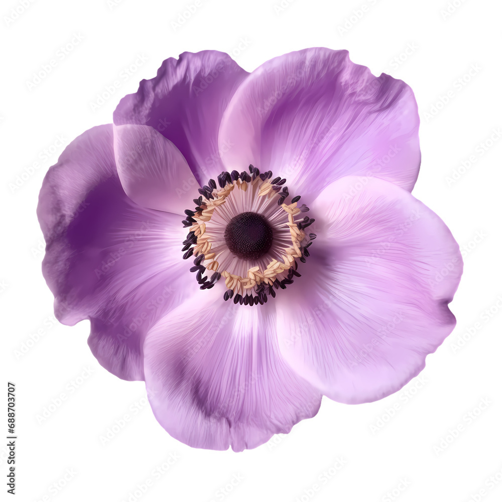 Purple flower anemone isolated on transparent background