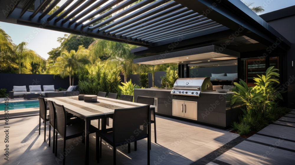 Automated outdoor kitchen with BBQ grills in Smart Home