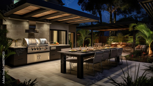 Smart Home's outdoor kitchen with automated BBQ grills © javier