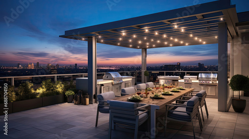 Rooftop terrace with automated retractable awnings lively photo