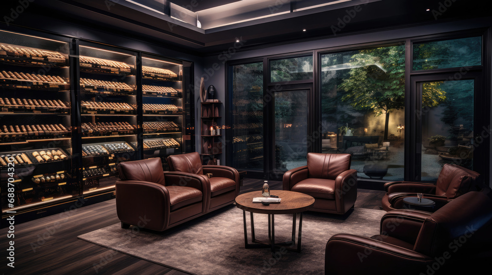 Automated cigar lounge with personalized humidor