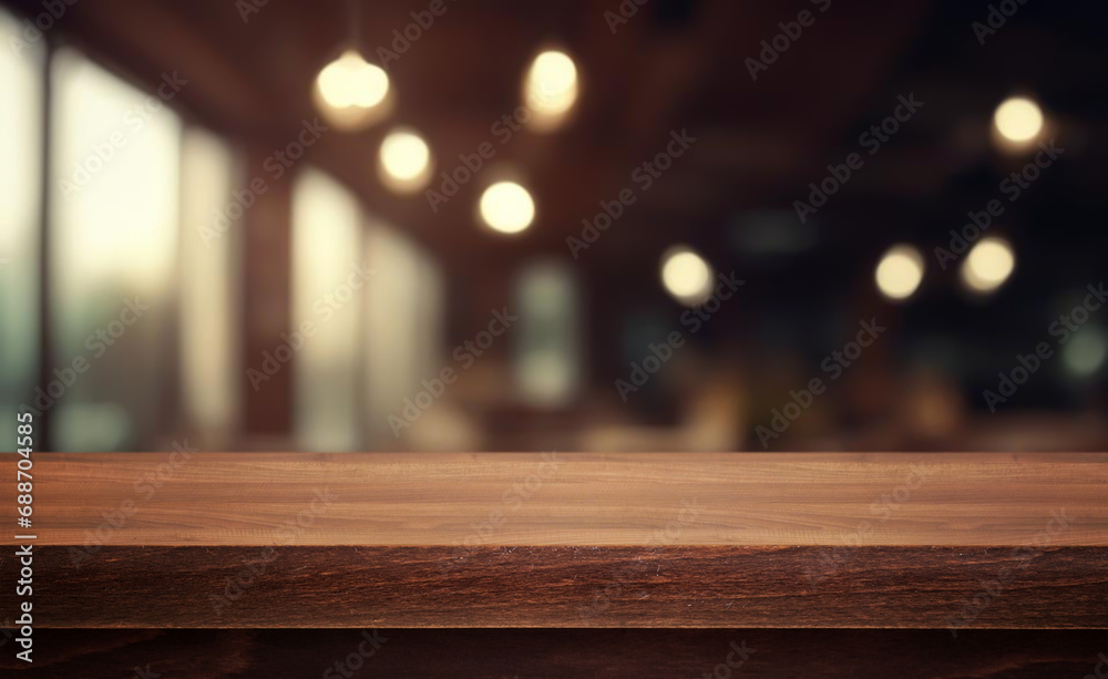 Wooden table or surface with blurred background of New Year's or Christmas interior