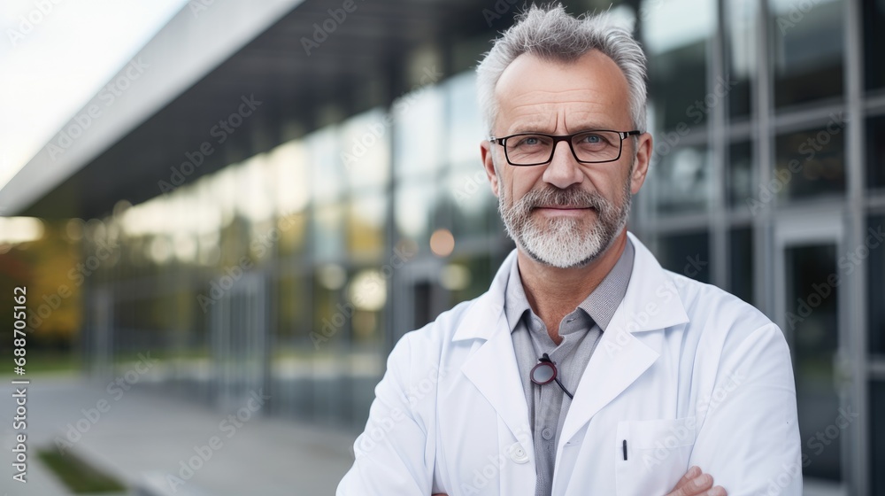 Portrait of a doctor in front of the hospital Portrait of a doctor in front of the hospital