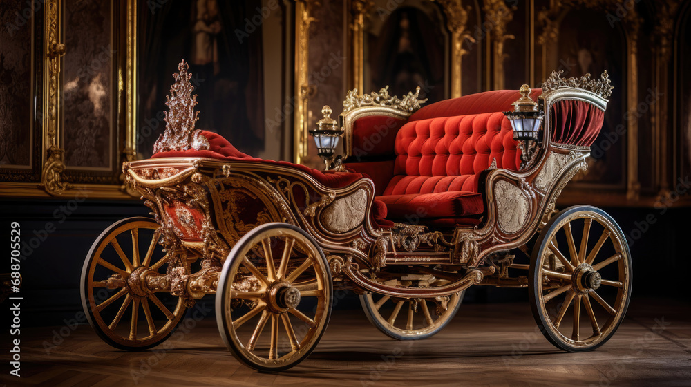 Vintage Luxury Carriage Intricate Woodwork Velvet Upholstery Ornate Details Classic Elegance Timeless Beauty