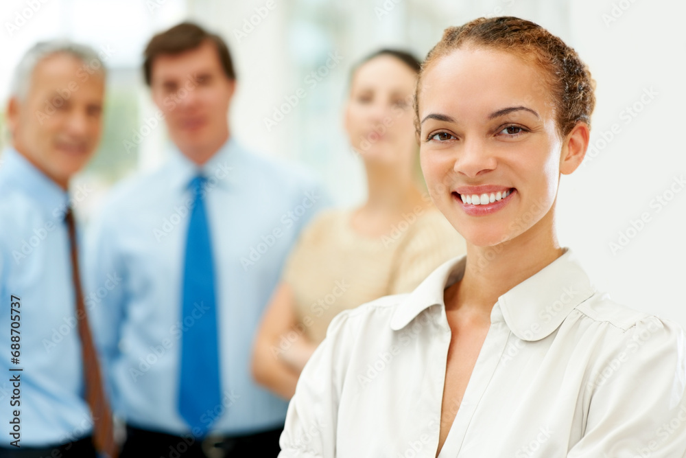 Smile, portrait and manager with team in the office with positive, good and confident attitude. Happy, career and business woman with group of professional employees for collaboration in workplace. Smile, portrait and manager with team in the office with positive, good and confident attitude. Happy, career and business woman with group of professional employees for collaboration in workplace.