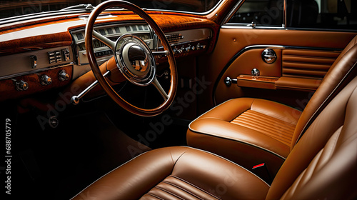 Vintage Automobile Interior Fine Leather Upholstery Classic Dashboard Timeless Elegance © javier