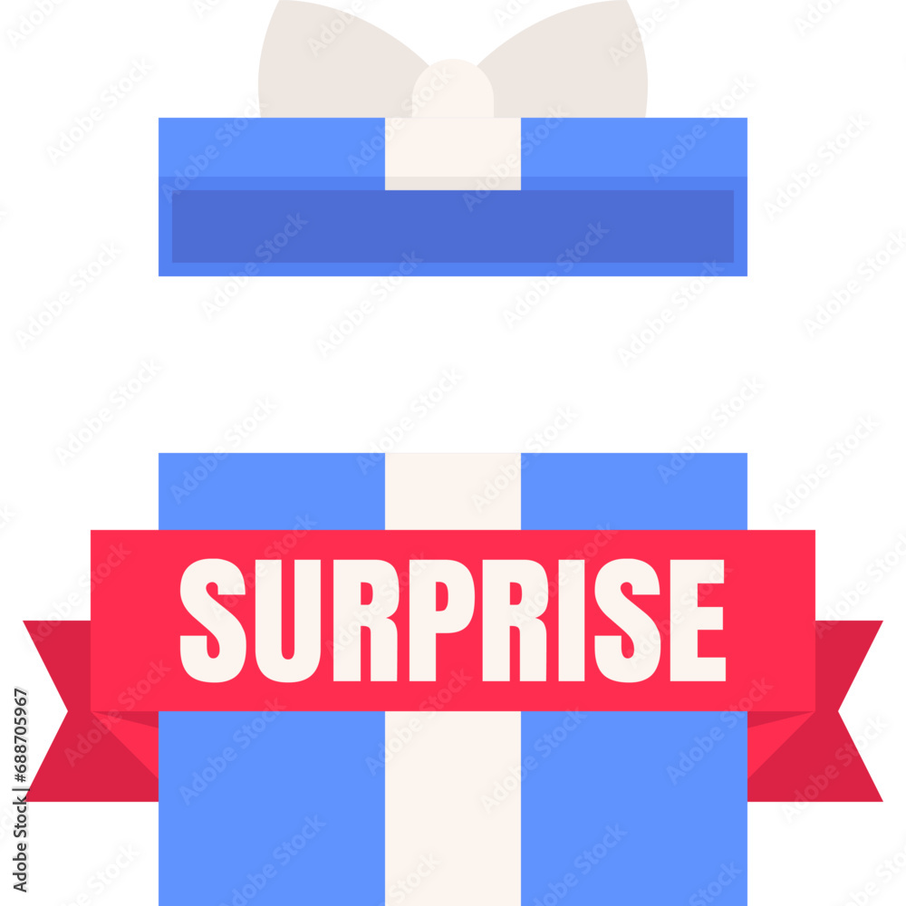Blue gift box with surprise ribbon in flat design for using as banner Blue gift box with surprise ribbon in flat design for using as banner