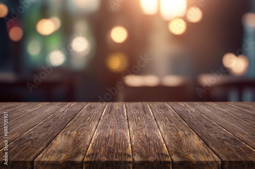 Wooden table or surface with blurred interior background