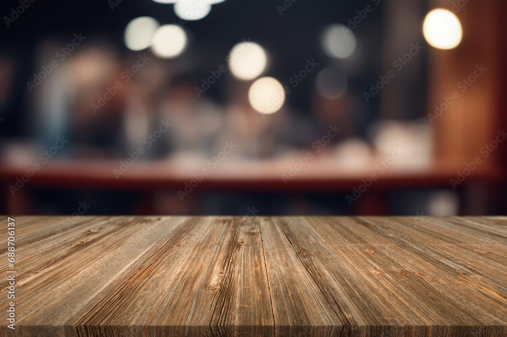 Wooden table or surface with blurred interior background