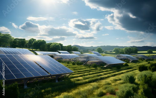 enhanced farmland with agrivoltaics, intelligently integrating solar panels to provide renewable energy and shade for crops,