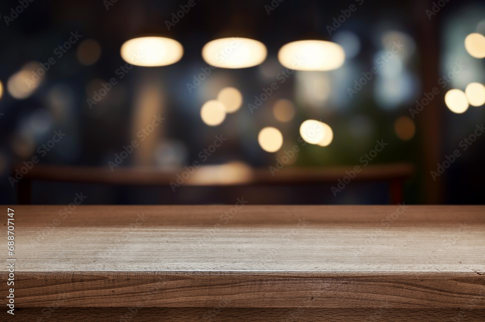 Wooden table or surface with blurred interior background