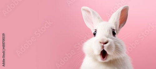 Surprised White Easter Bunny on a Pink Background © JJAVA