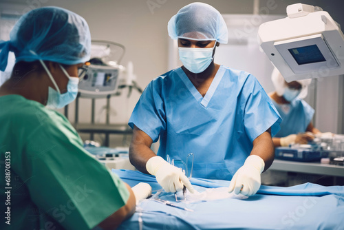 Surgeons in operating room at hospital preparing to operation. Surgeon concept.