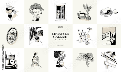 Modern Art Aesthetic influencer lifestyle illustration. Matisse Abstract Set, Aesthetic Modern, feminine, Boho Decor, Minimalist, Illustration, Poster, Postcard. Aesthetic minimalist design.