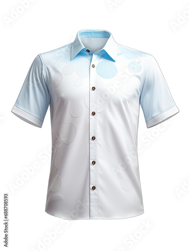 Luxury White And Light Blue Short Sleeve Men_s shirt Shiny With Circles Pattern On Transparent Background