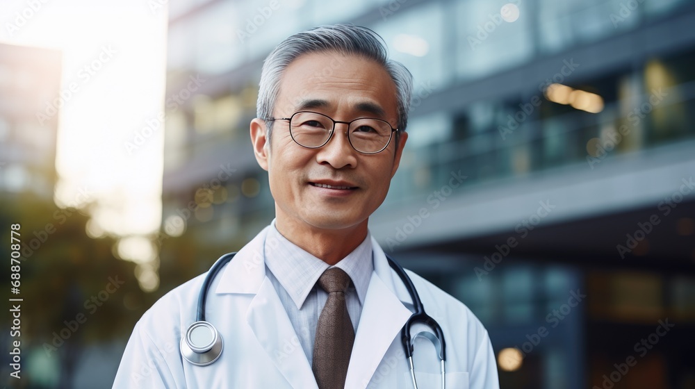 Portrait of a doctor in front of the hospital Portrait of a doctor in front of the hospital