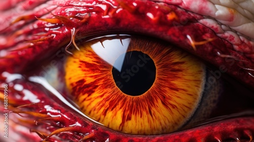  a close up of a person's eye looking at the camera with a blurry background of a person's eye. © Jevjenijs