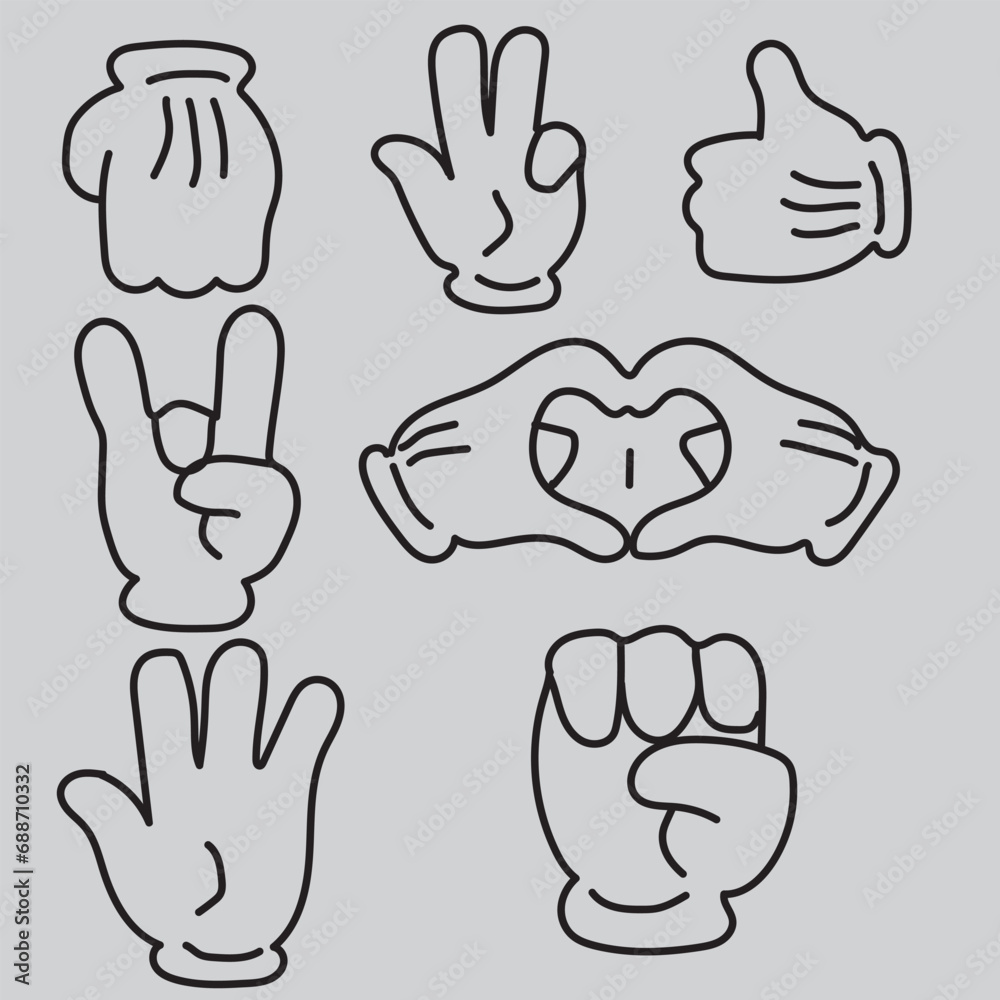 Hand Gestures Sign Black Thin Line Icon Set Include of Fist, Forefinger, Ok and Victory. Vector illustration of Icons Hand Gestures Sign Black Thin Line Icon Set Include of Fist, Forefinger, Ok and Victory. Vector illustration of Icons