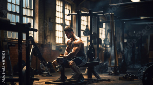 Muscular man working out in a gym - ai generative photo