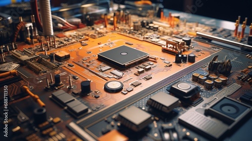 detailed image of a PCB circuit designer's workstation