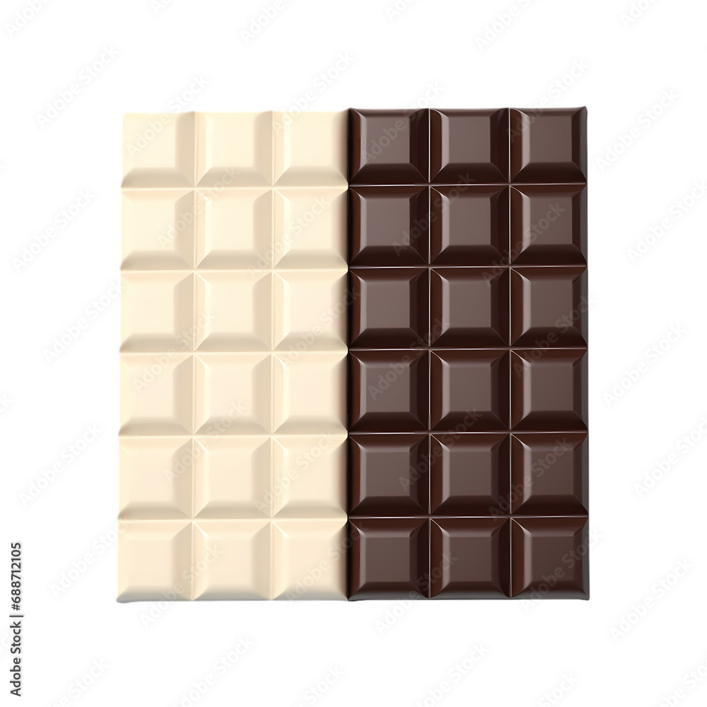 White and black chocolate bars isolated on transparent background White and black chocolate bars isolated on transparent background