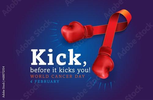 World cancer day creative concept. Kick cancer before it kicks you concept. Cancer detection and awareness concept.