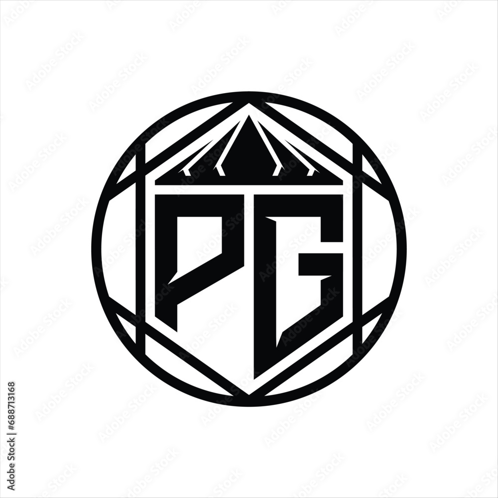 PG Letter Logo monogram hexagon slice crown sharp shield shape isolated circle abstract style design PG Letter Logo monogram hexagon slice crown sharp shield shape isolated circle abstract style design