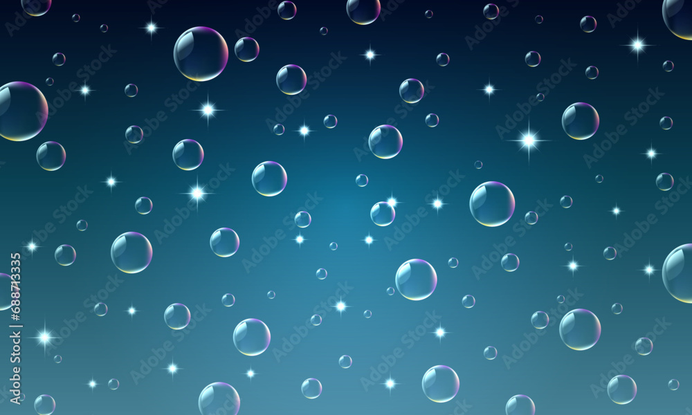 Bubbles in water on dark blue background.