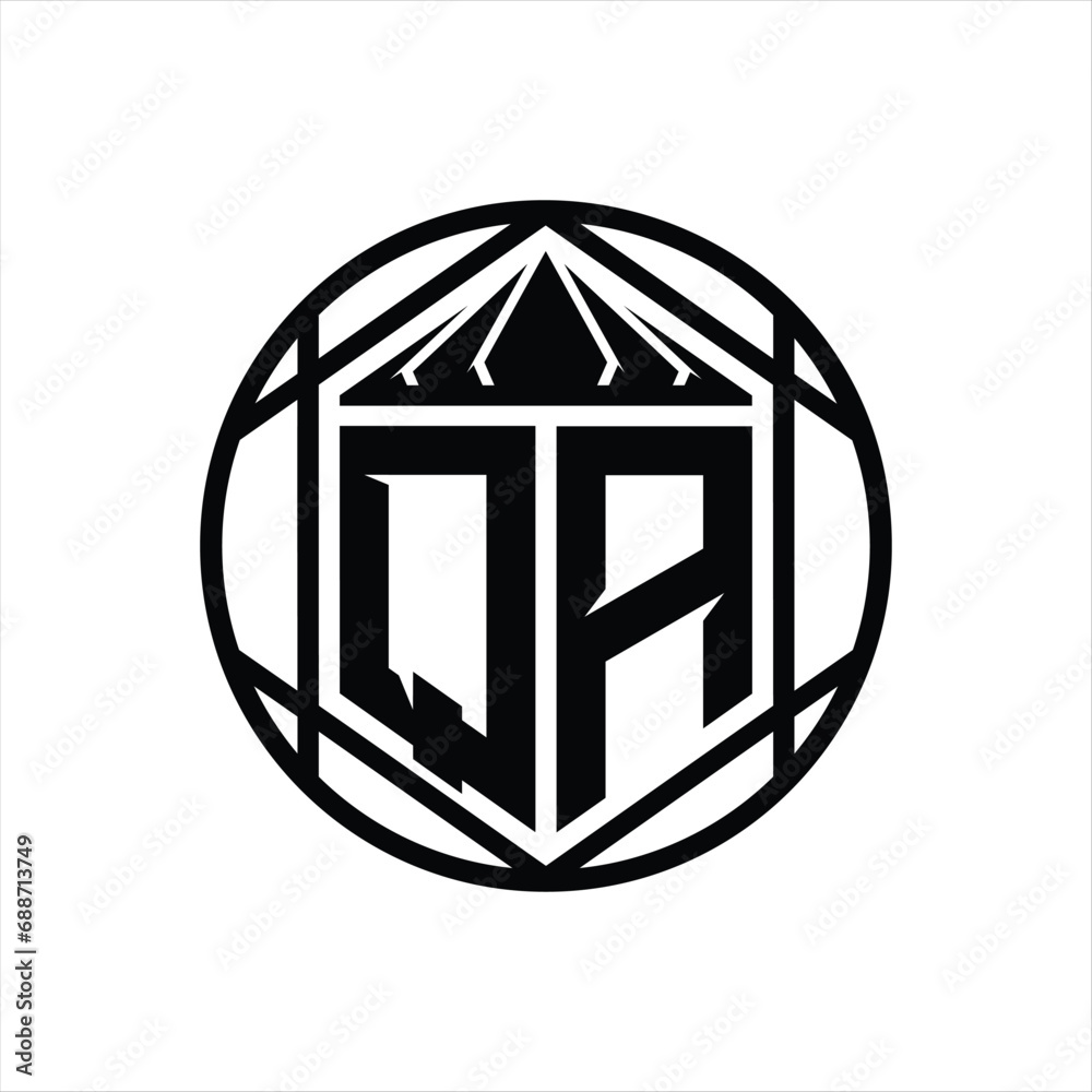 QA Letter Logo monogram hexagon slice crown sharp shield shape isolated circle abstract style design QA Letter Logo monogram hexagon slice crown sharp shield shape isolated circle abstract style design