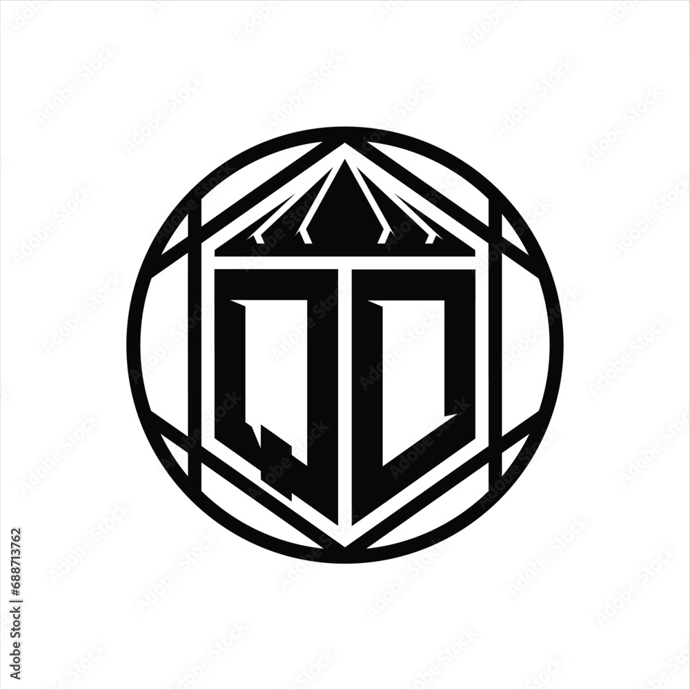 QD Letter Logo monogram hexagon slice crown sharp shield shape isolated circle abstract style design QD Letter Logo monogram hexagon slice crown sharp shield shape isolated circle abstract style design