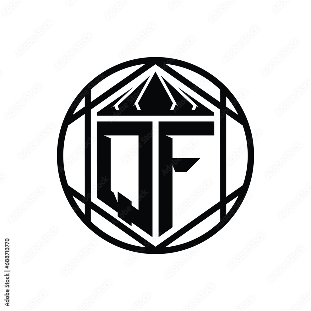 QF Letter Logo monogram hexagon slice crown sharp shield shape isolated circle abstract style design QF Letter Logo monogram hexagon slice crown sharp shield shape isolated circle abstract style design