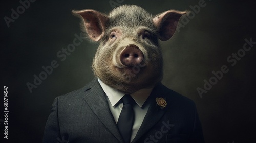 Portrait of a boar dressed in a formal business suit.Generative AI