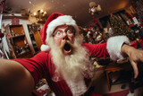 Santa, in a crazy mood, take selfie spree near the Christmas tree