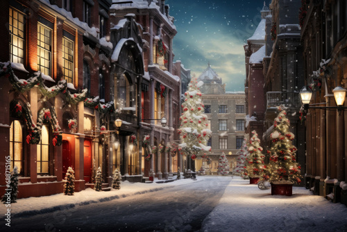 Christmas lights and Christmas decorations on the streets © spyrakot