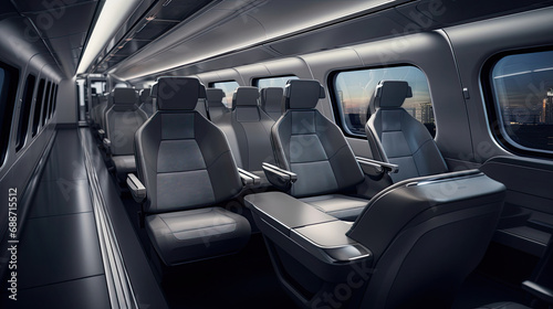 Interior of high-speed train ergonomic seating futuristic lighting charcoal gray © javier