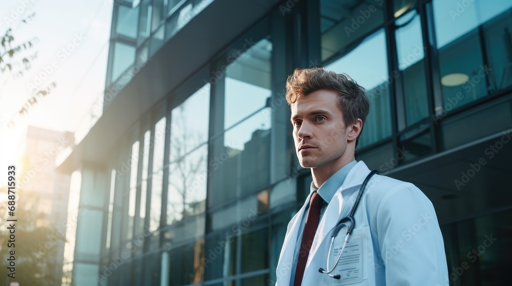 Portrait of a doctor in front of the hospital Portrait of a doctor in front of the hospital