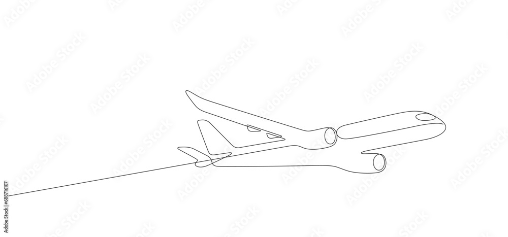 Fototapeta premium flying airplane minimalist continuous one line drawing thin line