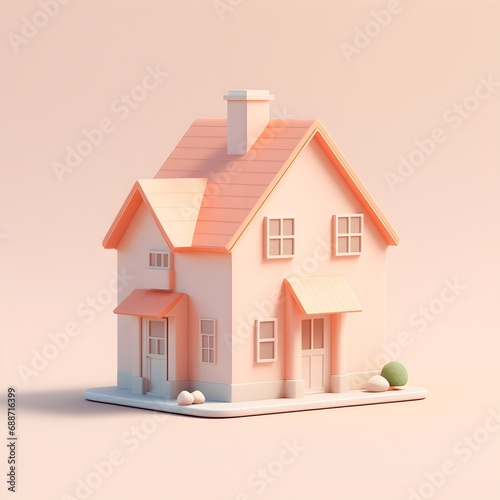 Pastel Colored 3D Isometric House Illustration