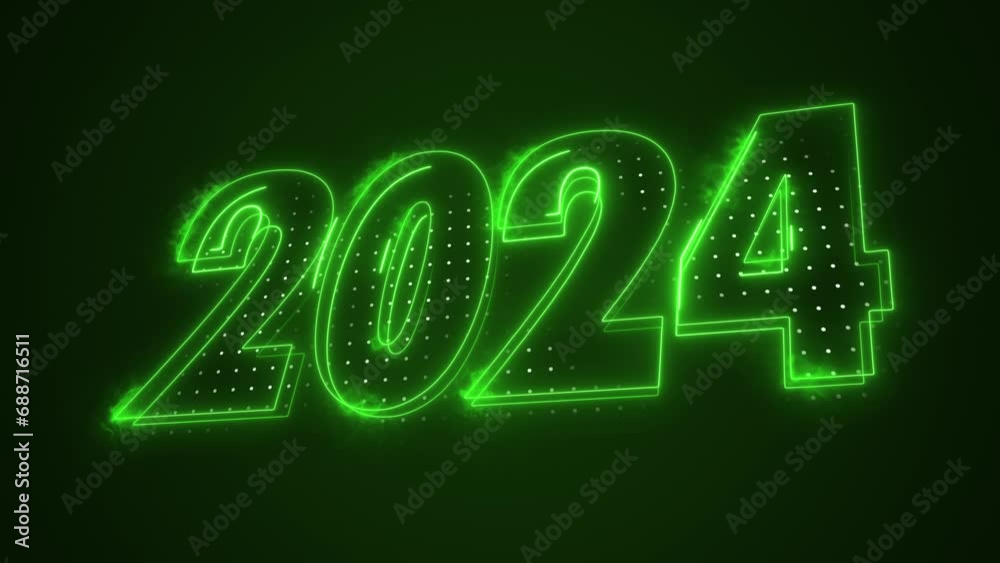 Vidéo Stock Neon Green 2024 Year Icon 3D Outline Loop Background. Neon