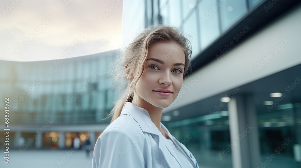 Portrait of a doctor in front of the hospital Portrait of a doctor in front of the hospital