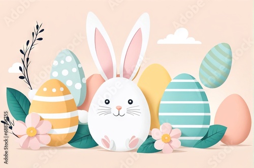 Cute funny bunny, Happy Easter theme, on color background