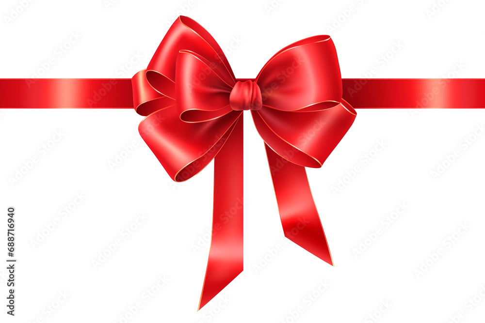 Red ribbon with bow , border for a birthday or Christmas banner, border isolated on white and transparent background Red ribbon with bow , border for a birthday or Christmas banner, border isolated on white and transparent background