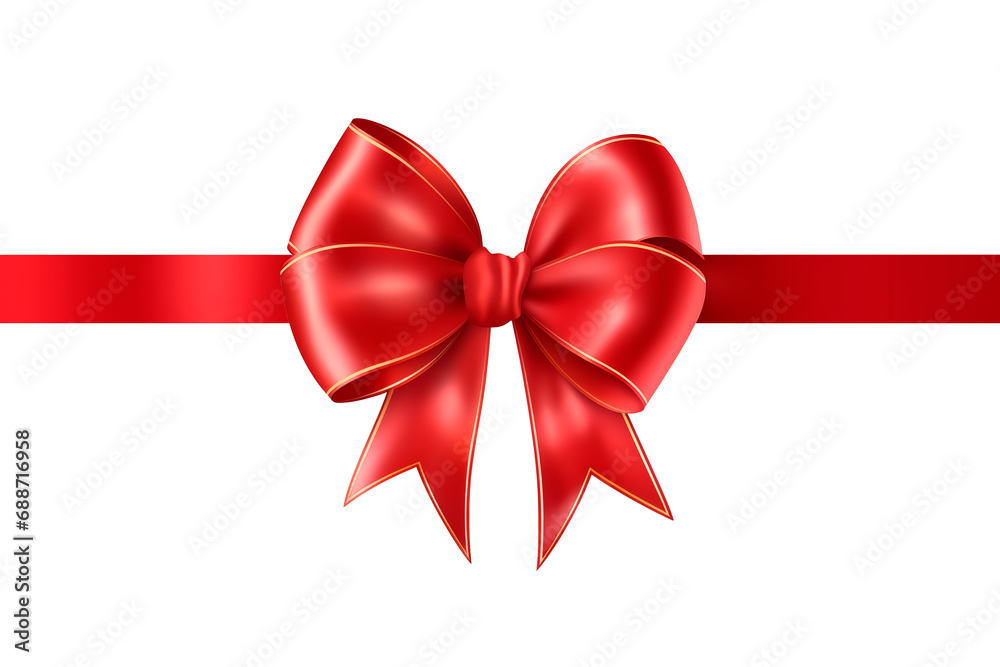 Red ribbon with bow , border for a birthday or Christmas banner, border isolated on white and transparent background Red ribbon with bow , border for a birthday or Christmas banner, border isolated on white and transparent background