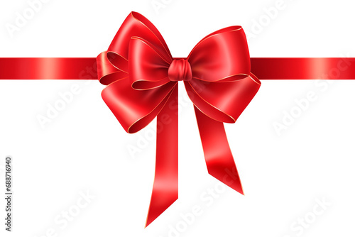 Red ribbon with bow , border for a birthday or Christmas banner, border isolated on white and transparent background