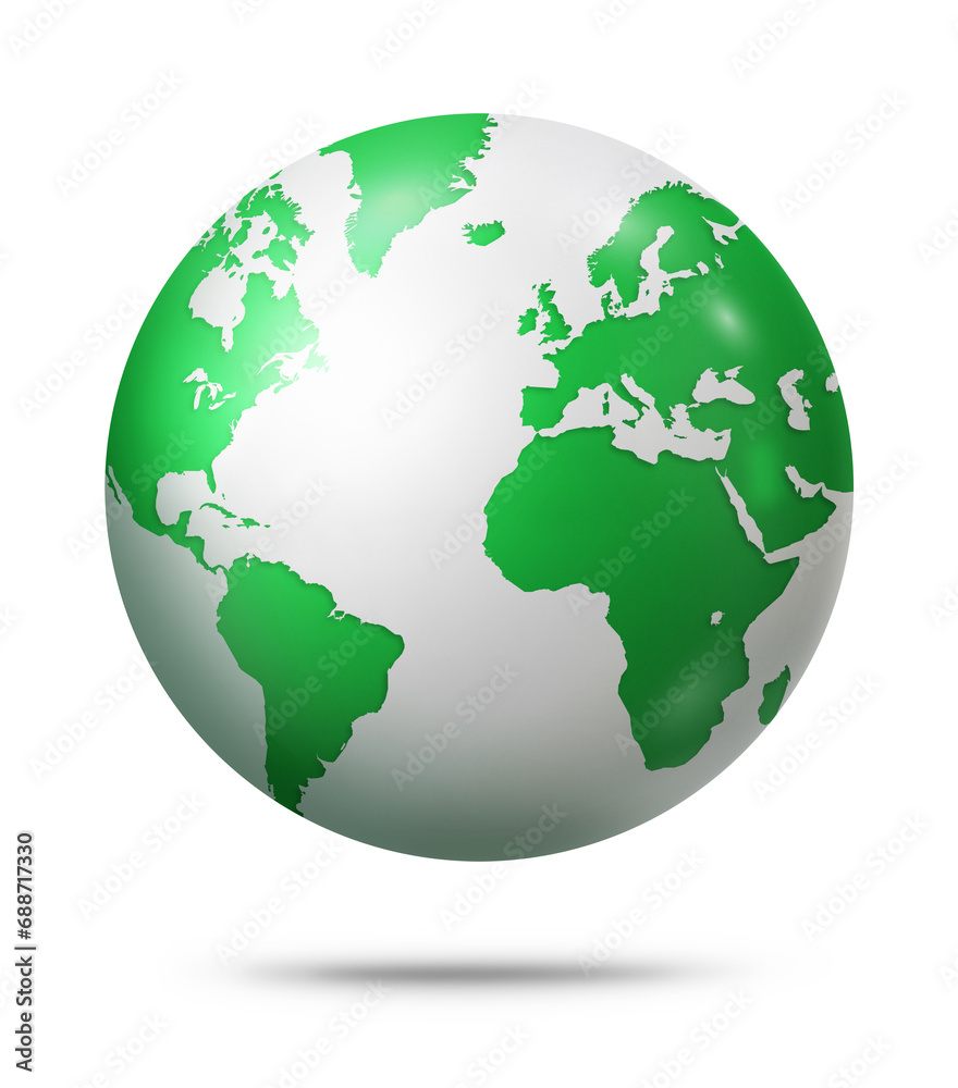 Green earth globe isolated on white background