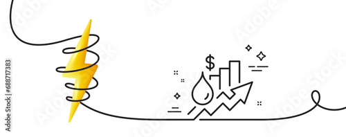 Rise price line icon. Continuous one line with curl. Petrol excise duty sign. Tax rate symbol. Rise price single outline ribbon. Loop curve with energy. Vector