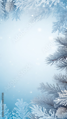 Christmas winter background with fir branches and snowflakes. Copy space © Karim Boiko