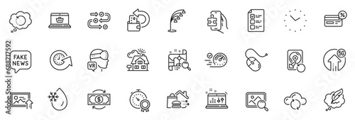 Icons pack as Money change, Recovery data and Fake news line icons for app include Search map, Best result, Recovery hdd outline thin icon web set. 5g upload, Update time. Vector